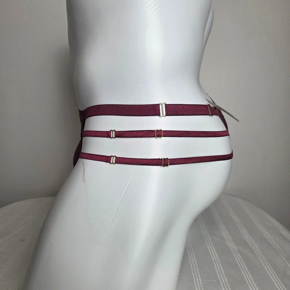 Cosabella Mens Bordeaux Floral Lace Triple Strap Adjustable Thong Underwear Vino